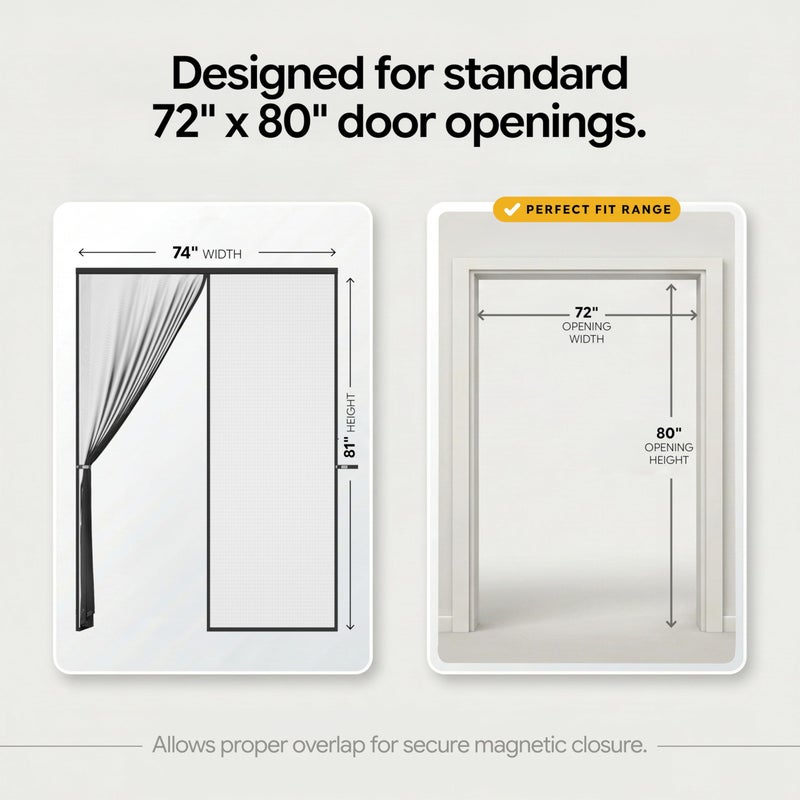 AUGO Magnetic Screen Door - Self Sealing, Heavy Duty, Hands Free Mesh Partition Keeps Bugs Out - Pet and Kid Friendly - Patent Pending Keep Open Feature - 74 Inch x 81 Inch - Image 2