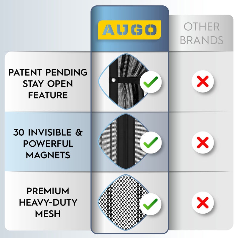 AUGO Magnetic Screen Door - Self Sealing, Heavy Duty, Hands Free Mesh Partition Keeps Bugs Out - Pet and Kid Friendly - Patent Pending Keep Open Feature - 74 Inch x 81 Inch - Image 4