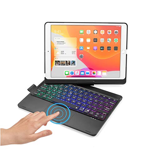 HENGHUI 360 Rotatable Touch Keyboard for iPad 9th/8th/7th Gen 10.2 inch & iPad Air 3rd Gen/Pro 10.5 - Foldable Backlight Keyboard with Trackpad, Black - Image 1