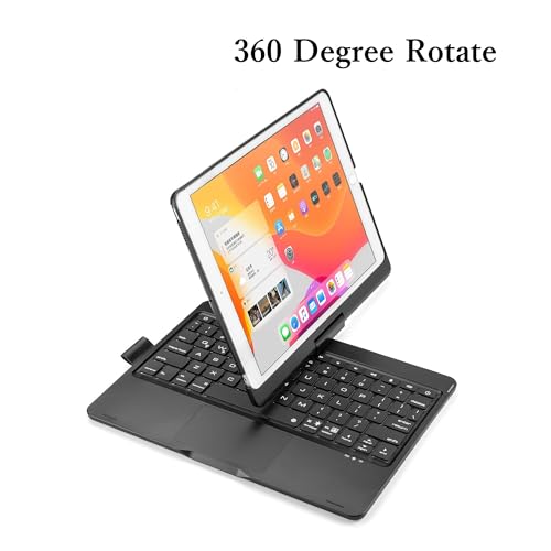 HENGHUI 360 Rotatable Touch Keyboard for iPad 9th/8th/7th Gen 10.2 inch & iPad Air 3rd Gen/Pro 10.5 - Foldable Backlight Keyboard with Trackpad, Black - Image 2