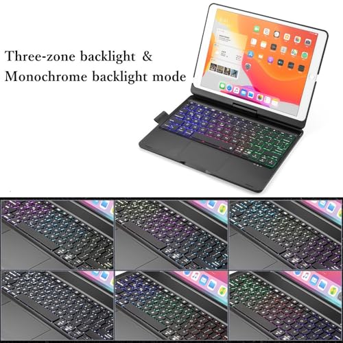 HENGHUI 360 Rotatable Touch Keyboard for iPad 9th/8th/7th Gen 10.2 inch & iPad Air 3rd Gen/Pro 10.5 - Foldable Backlight Keyboard with Trackpad, Black - Image 3