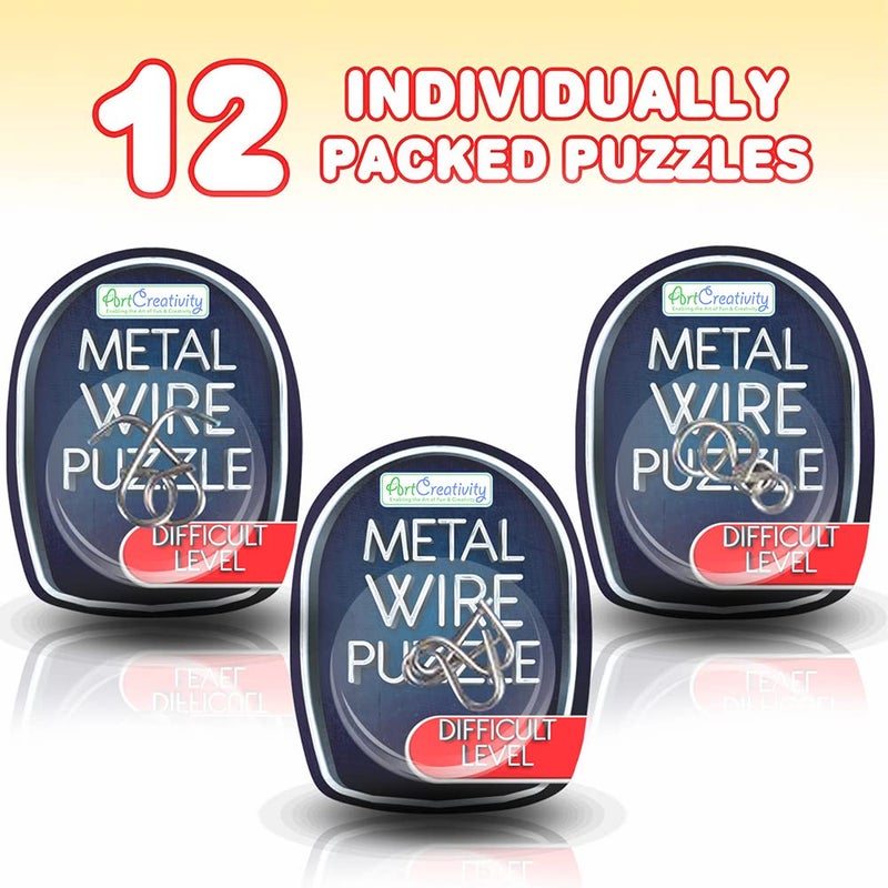 ArtCreativity Gamie Brain Teaser Puzzles, Metal Wire Puzzle Set of 12 Unique Individually IQ Wire Metal Puzzles - Fun Brain Teaser IQ Game - Great Educational Toy for Party Favor Kids and Adults Challenge - Image 2