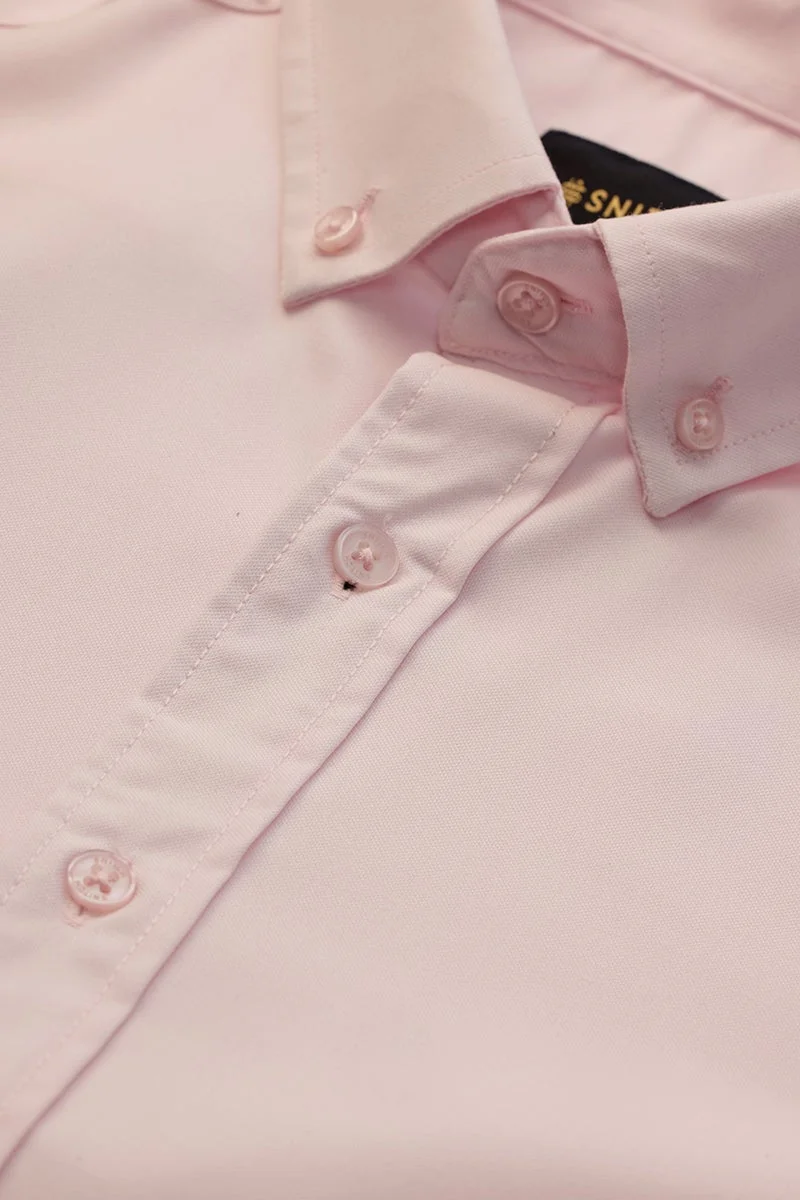 سنيتش Pastel Pink Solid Long Sleeve Slim Fit Luxe Shirt