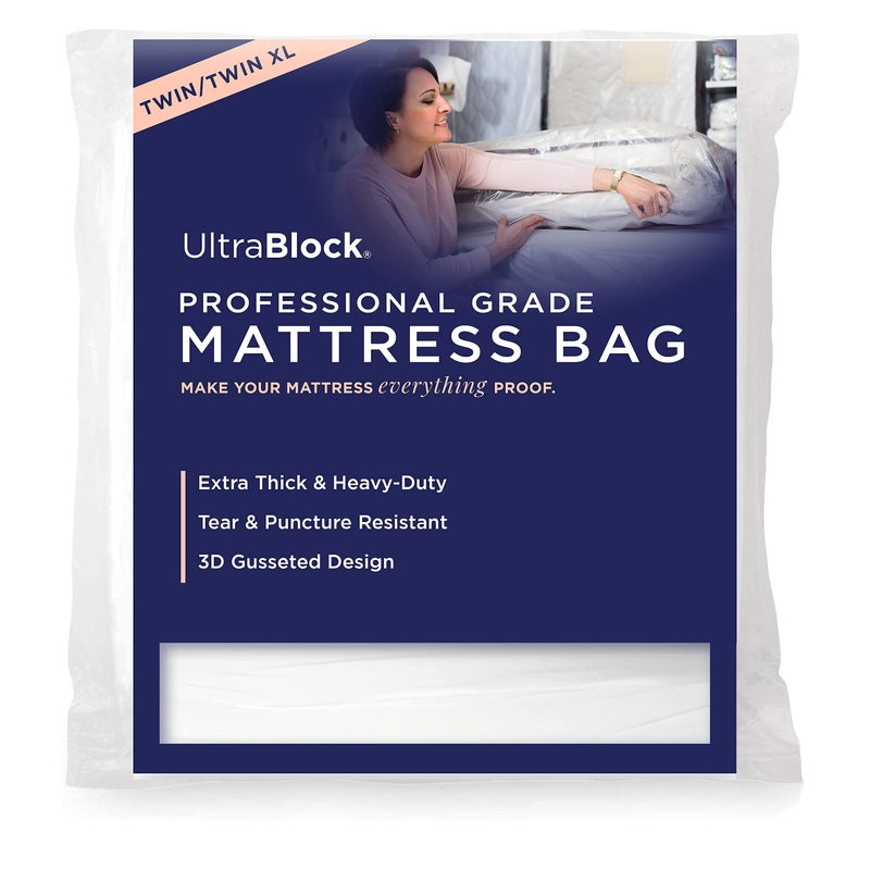 Ultrablock Mattress Bags for Moving or Storage â€“ 6 Mil Plastic Cover, Tear and Puncture Resistant, Non-Slip Grip, Extra Thick Twin Size Bag - Image 1