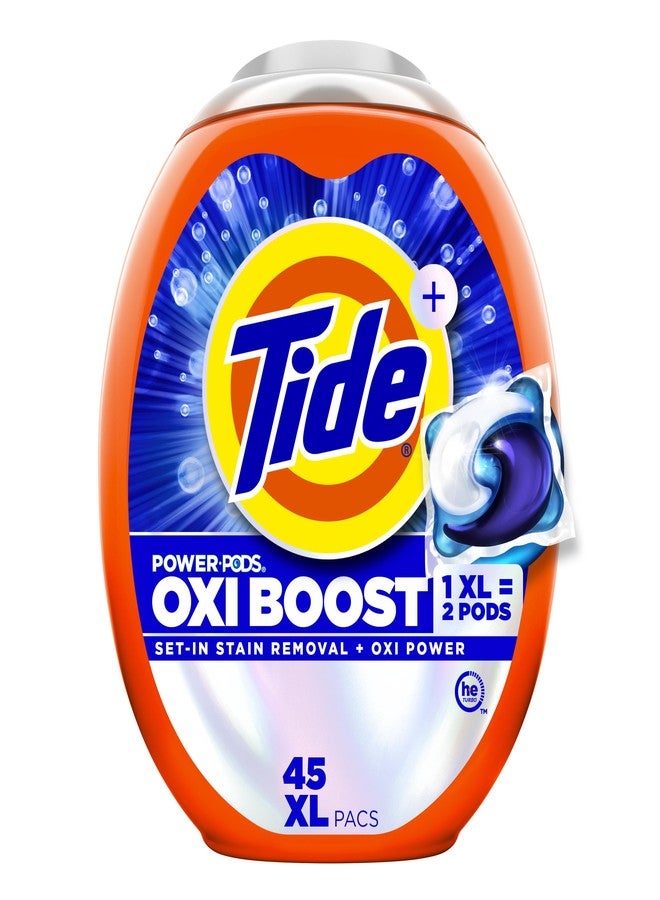 Tide Oxi Boost Power PODS Laundry Detergent Pods, 45 Count, HE Compatible, Stain Remover Plus Oxi Power, Removes Tough Set-In Stains - Image 1