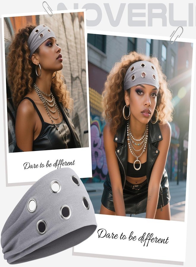 Noverlife Gray Headband with Holes, Y2K Grommet Headband Fashionable Punk Headbands for Women, Halloween Grunge Headbands Casual Hollow Out Y2K Hair Accessories with Circle Holes for Girls - Image 3