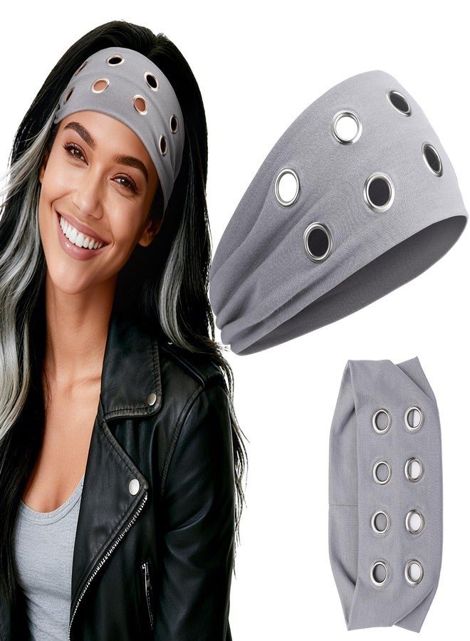 Noverlife Gray Headband with Holes, Y2K Grommet Headband Fashionable Punk Headbands for Women, Halloween Grunge Headbands Casual Hollow Out Y2K Hair Accessories with Circle Holes for Girls - Image 1