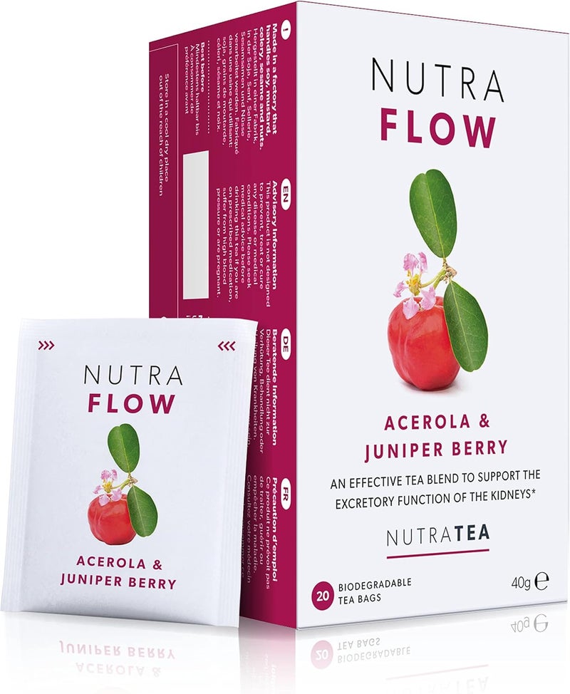 Nutra Tea Nutraflow UTI Tea with Acerola & Juniper Berry - 20 Biodegradable Tea Bags for Urinary Tract Relief - Image 1