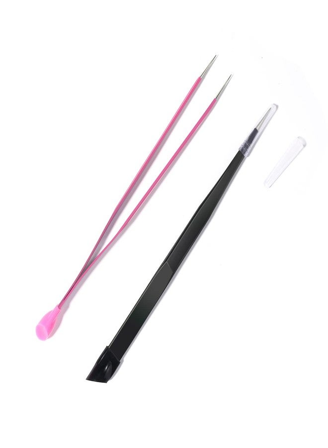 NUOMI 2 Pcs/Set Straight Nail Tweezers Probe Tips Metal Tweezers with Silicone Pressing Head for Nail Art, Picking Gems Rhinestones Acrylic Gel Stickers Eyelash Extensions - Image 1