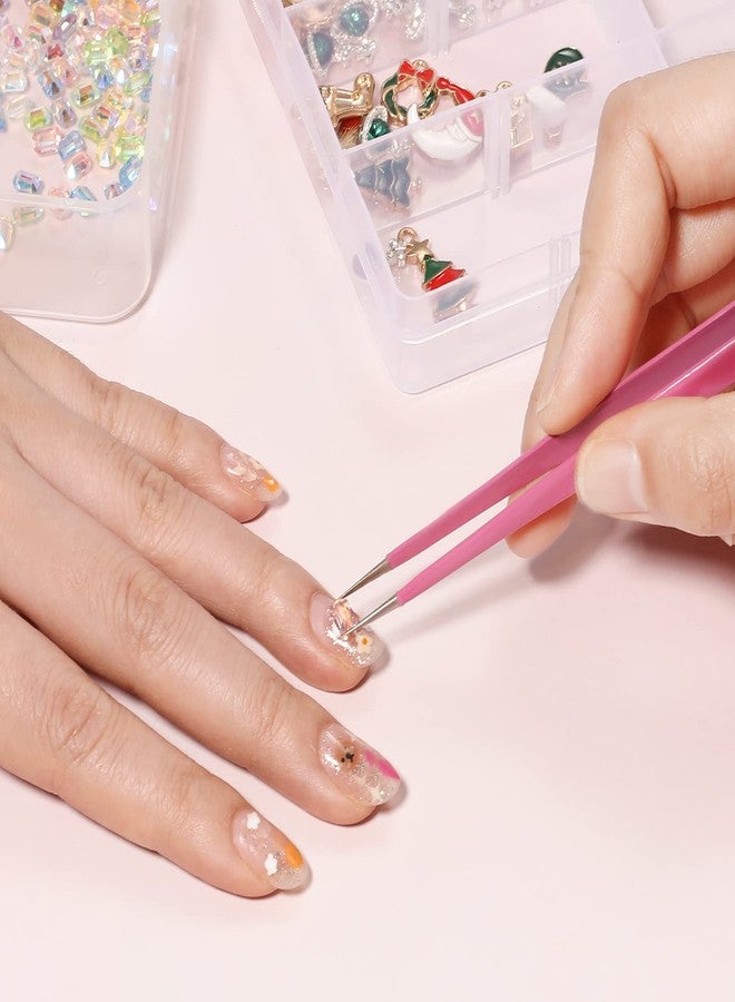 NUOMI 2 Pcs/Set Straight Nail Tweezers Probe Tips Metal Tweezers with Silicone Pressing Head for Nail Art, Picking Gems Rhinestones Acrylic Gel Stickers Eyelash Extensions - Image 4