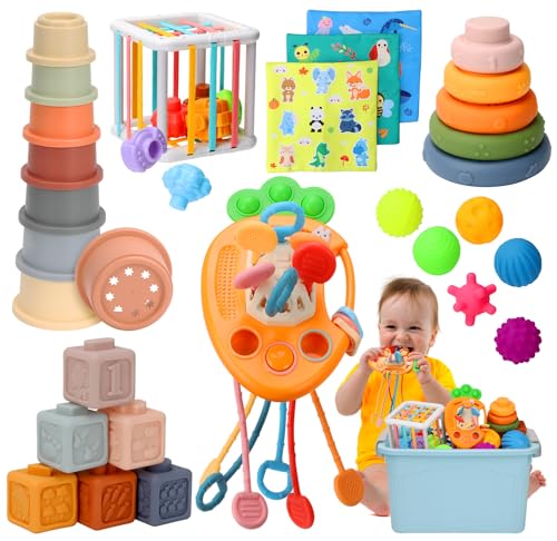 Wattne Baby Toys 6 to12 Months 7 in1 Montessori Toy for 691218 Month Old with Pull String Toy Sensory Bin Toys Stacking Baby Blocks Soft Infant Ring Sensory Ball Stacking Cups for Toddler 13Gift - Image 1