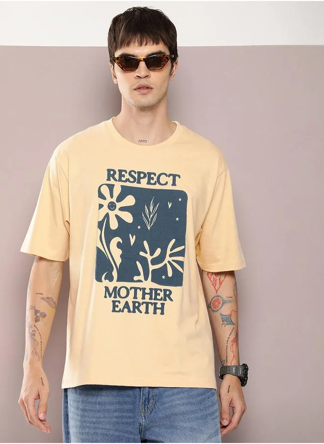 ديلينجر Respect Mother Earth Graphic Print Oversized T-Shirt