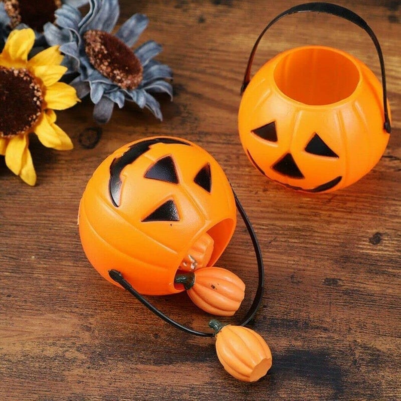 Halloween Pumpkin Basket with Handle Orange and Black  - Image 3
