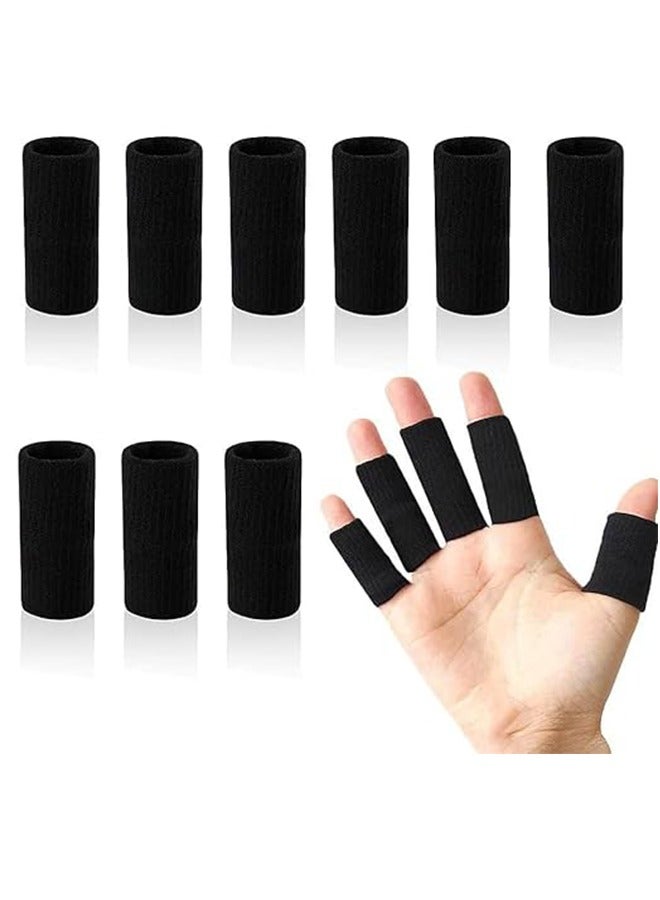 Finger Cots Protector, Set Of 10 Sports Finger Cots Elastic Thumb Support Support For Basketball Golf Premium Finger Cots For Arthritis Perfect Pain Relief (Set of 10 Black) - Image 1