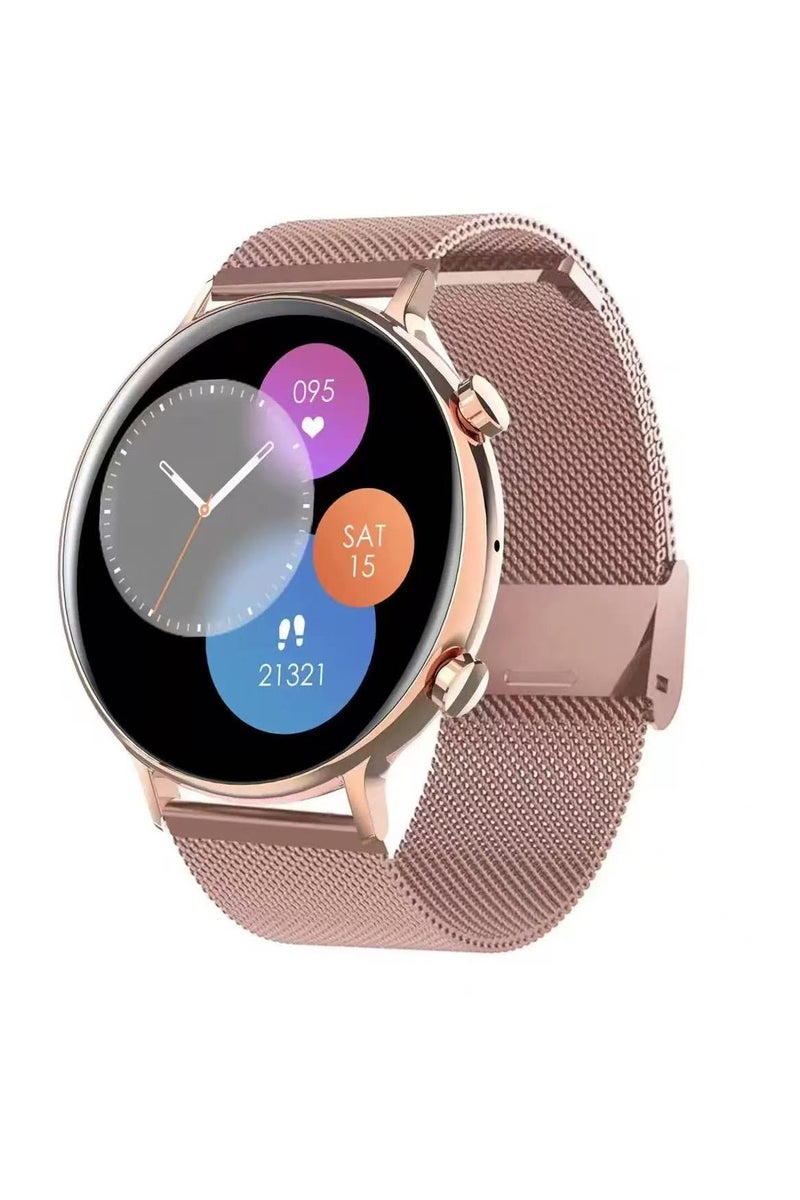 QS39 HD Full Circle Body Temperature Measurement Heart Rate Blood Pressure Blood Oxygen Music Bluetooth Call Smart Watch (Gold + Three-Bead Steel Strap) - Image 1