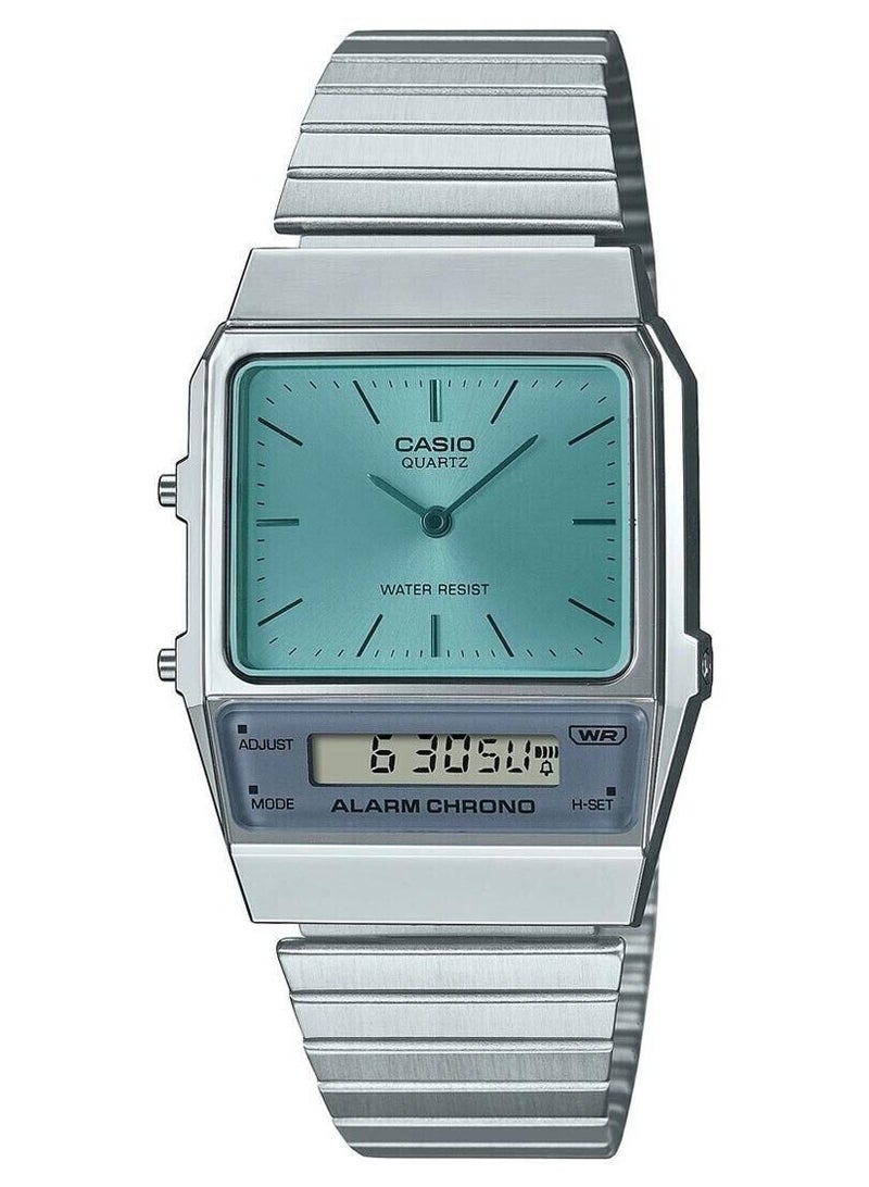 CASIO ساعة كاسيو كلاسيكية للجنسين من سلسلة كلاسيكية باللون الفضي والأزرق بتصميم كلاسيكي AQ-800EC-2A - Image 1