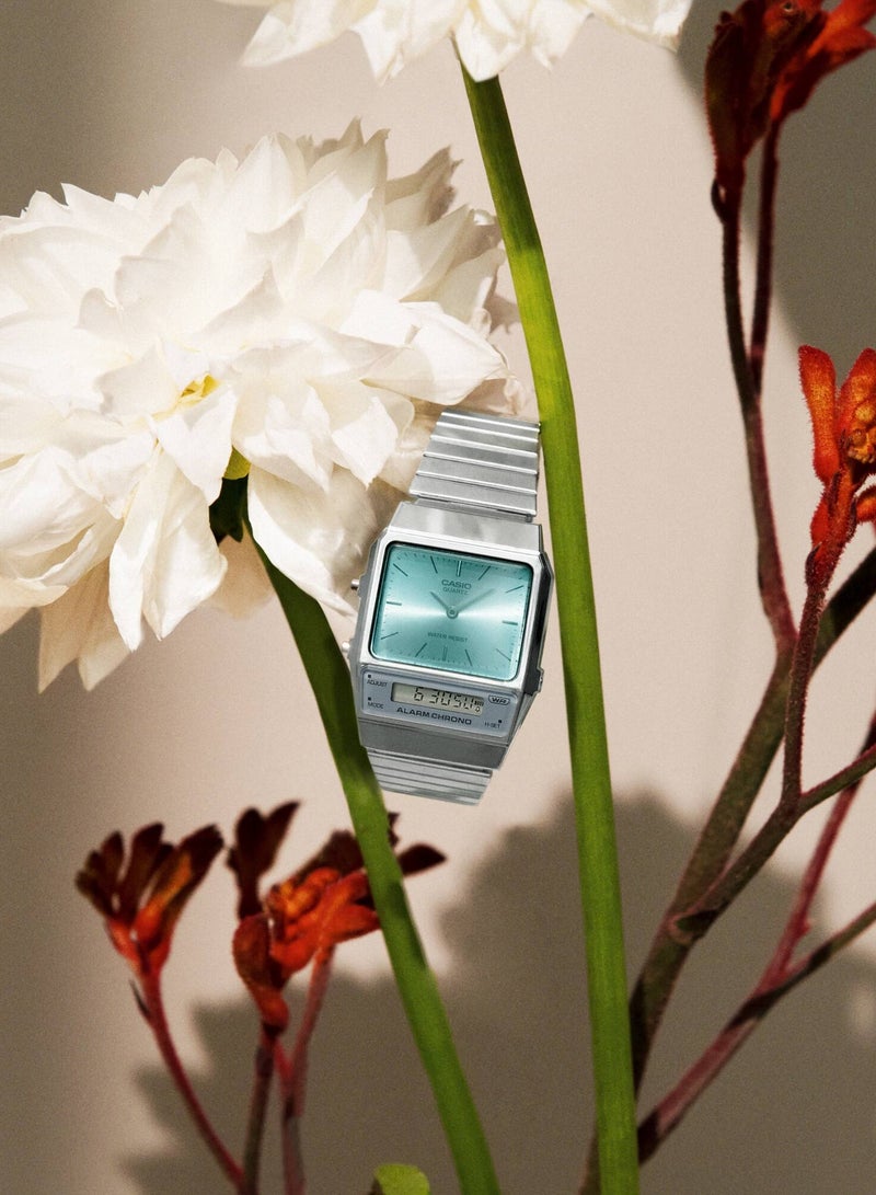 CASIO ساعة كاسيو كلاسيكية للجنسين من سلسلة كلاسيكية باللون الفضي والأزرق بتصميم كلاسيكي AQ-800EC-2A - Image 3