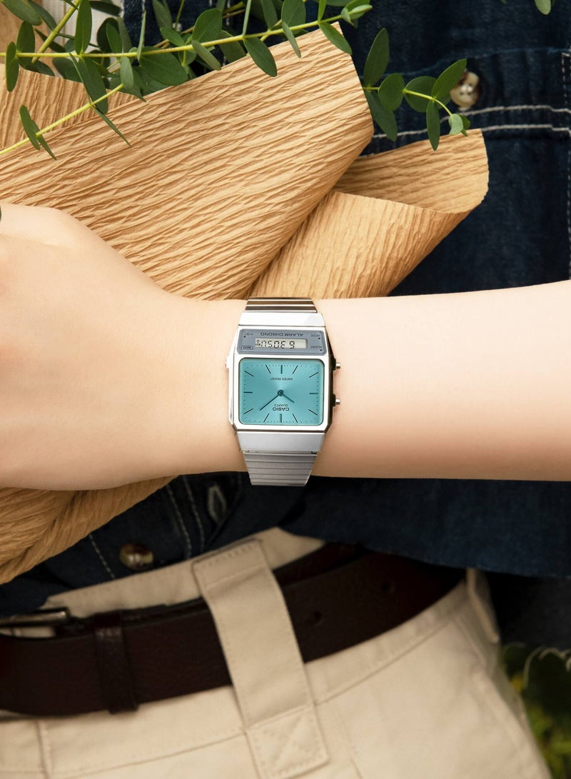 CASIO ساعة كاسيو كلاسيكية للجنسين من سلسلة كلاسيكية باللون الفضي والأزرق بتصميم كلاسيكي AQ-800EC-2A - Image 2