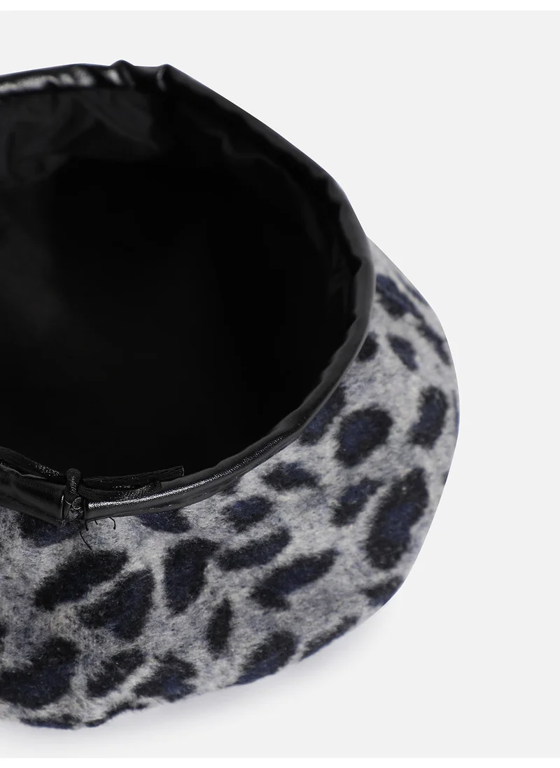 Haute Sauce Black & Grey Animal Textured Faux Fur Beret Hat