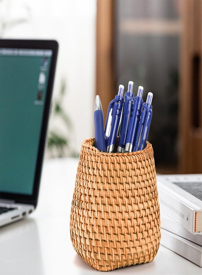Hacaroa Set of 2 Rattan Pencil Holder for Desk, Handmade Wicker Pen Cup Cute Boho Desk Organizer, Woven Makeup Brush Holder Utensil Container for Home, Office Table Decor - Image 5