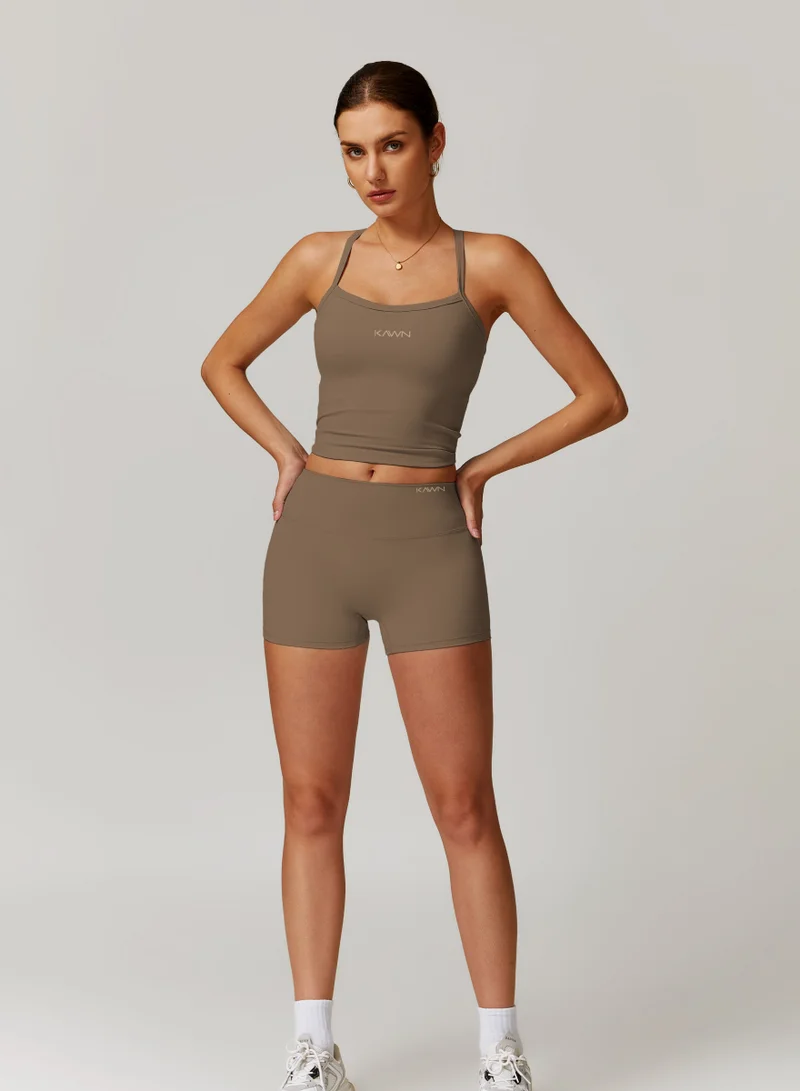 Kawn.yoga Mocha Brown Womens Mid Waist Contour Workout Sport Yoga Shorts for Women | Best Price UAE