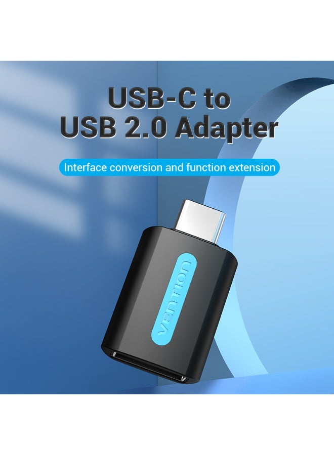 VENTION USB-C Male to USB 2.0 Female OTG Adapter Black PVC Type Model # CDTB0 - Image 2