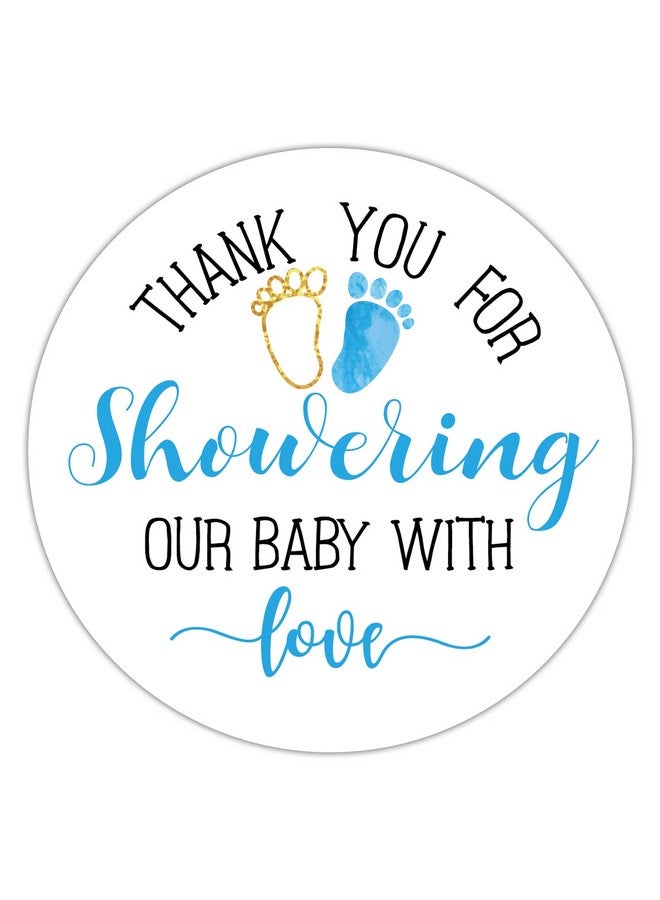 EKSPLODI Blue Baby Shower Stickers, Thank You for Showering Our Baby with Love Stickers, Baby Shower Favors for Boys, Thank You Stickers Baby Shower, 2 Inch, Pack of 50. - Image 1