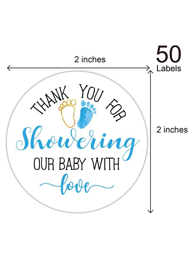 EKSPLODI Blue Baby Shower Stickers, Thank You for Showering Our Baby with Love Stickers, Baby Shower Favors for Boys, Thank You Stickers Baby Shower, 2 Inch, Pack of 50. - Image 3