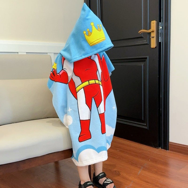 Kids Hooded Poncho Towel Quick-Dry Bathrobe Superman prince 60*120cm (suitable for children under 100cm) comes with a backpack 