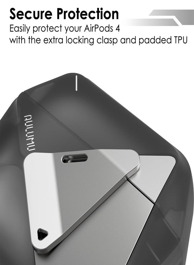 Aulumu A29 Geometric AirPods 4 Case with Lock | Protective Cover with Nylon Buckle | Alloy Armour | Compatible with Apple AirPods 4th (2024) - Translucent Grey - Image 5