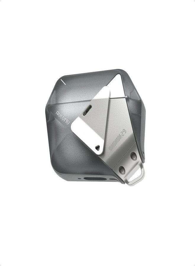 Aulumu A29 Geometric AirPods 4 Case with Lock | Protective Cover with Nylon Buckle | Alloy Armour | Compatible with Apple AirPods 4th (2024) - Translucent Grey - Image 1