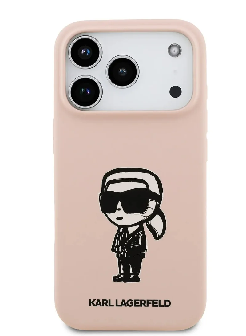 كارل لاغرفيلد جراب iPhone 17 Pro / غطاء خلفي من السيليكون السائل مع رسمة كارل - بني