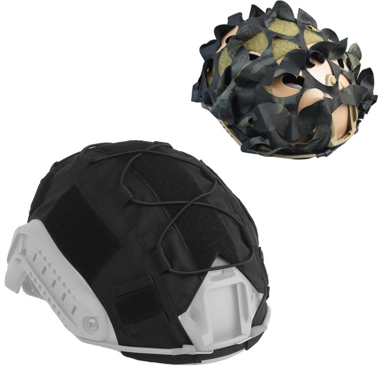 JFFCESTORE Updated Version Camo Helmet Cover Military Tactical Fast Helmet Cloth Airsoft Helmet Breathable Camouflage Mesh Cover for OpsCore PJMH Fast Helmet in Size ML BlackBlack Camo Mesh - Image 2