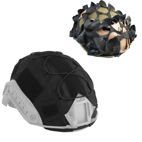 JFFCESTORE Updated Version Camo Helmet Cover Military Tactical Fast Helmet Cloth Airsoft Helmet Breathable Camouflage Mesh Cover for OpsCore PJMH Fast Helmet in Size ML BlackBlack Camo Mesh - Image 1