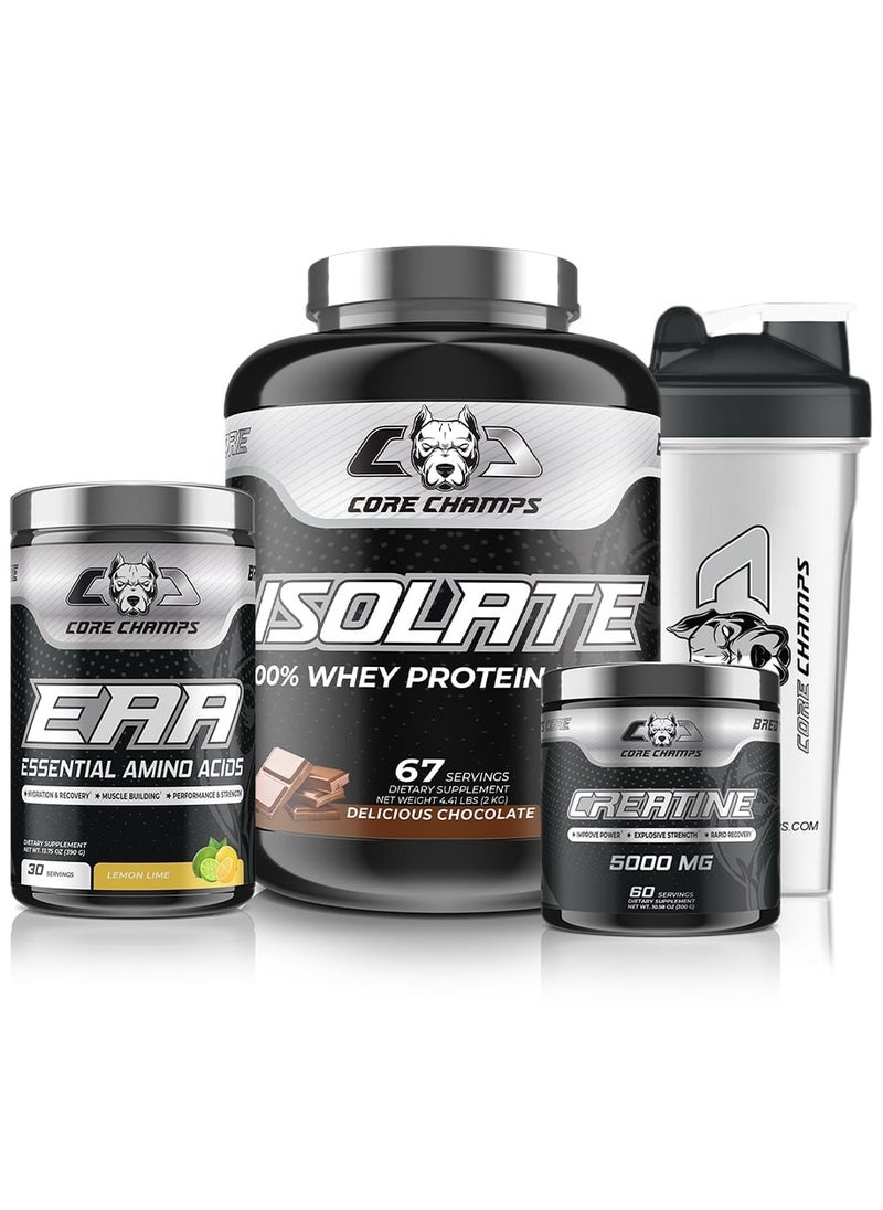 CORE CHAMPS - Bundle Isolate 4.4Lbs/2Kg Delicious Chocolate Eaa 30Sv Lemon Lime Creatine 300G Shaker - Image 1