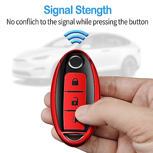 Tukellen Compatible with Nissan Key Fob Cover Soft TPU Key Case for Infiniti X-Trail Rogue Altima Quest Pathfinder Sentra Patrol CIMA Fuga Armada Teana Murano 3 Buttons Key Shell-Red - Image 5