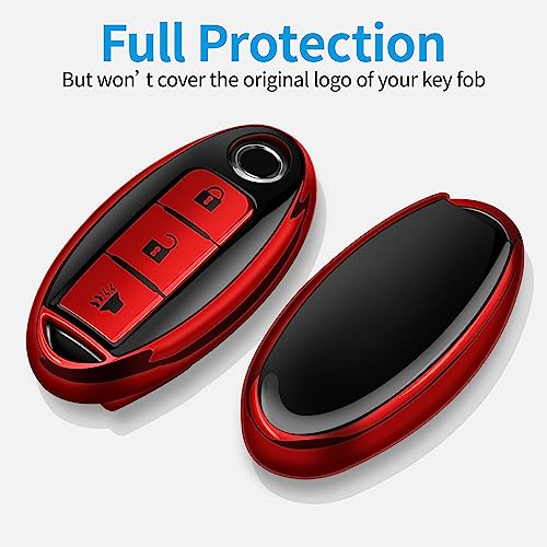 Tukellen Compatible with Nissan Key Fob Cover Soft TPU Key Case for Infiniti X-Trail Rogue Altima Quest Pathfinder Sentra Patrol CIMA Fuga Armada Teana Murano 3 Buttons Key Shell-Red - Image 3