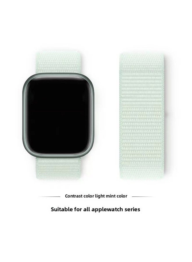 Loquat Suitable For Iwatch1-s9 Strap Light Mint/Ocean Blue Nylon Loop Velcro Wristband For Apple Watch Strap-Color:Mint Green-Specifications:38/40/41mm  - Image 4