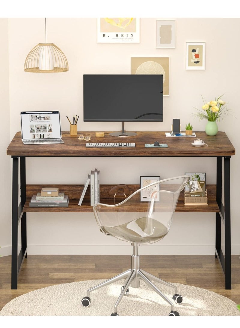 WALALLA Computer desk with hutch and bookshelf home office desk with space saving design, metal legs table desk with upper storage shelves for study writing and workstation, easy assemble 120x45x72cm - Image 1