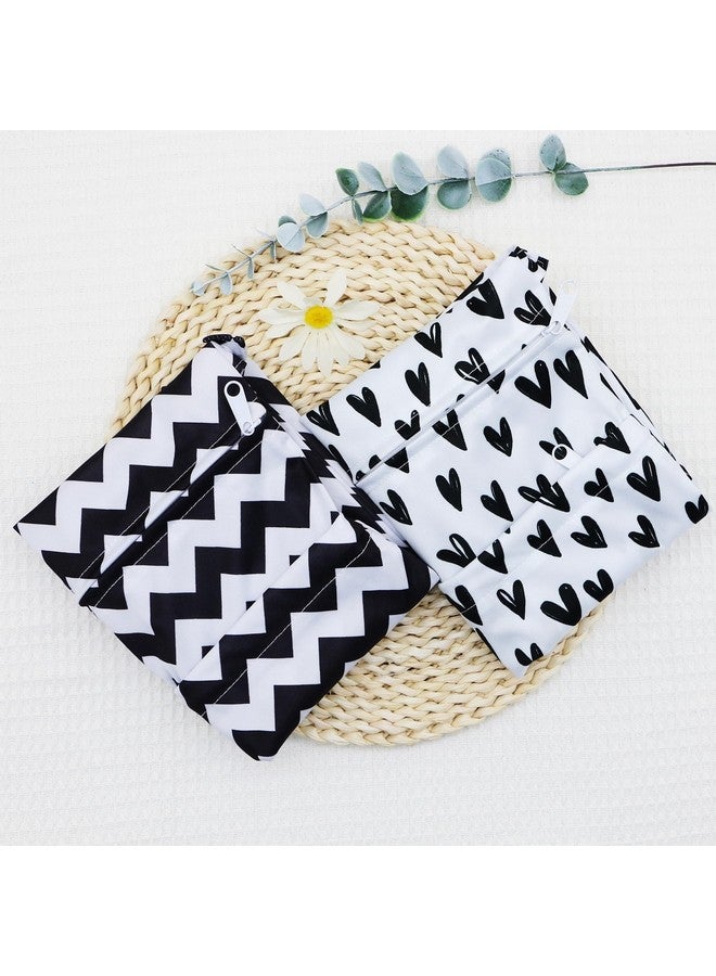 أسينابي حقيبة حفاضات قماشية من Asenappy، قطعتان، مقاومة للماء وقابلة لإعادة الاستخدام، مزودة بجيبين بسحّاب، مناسبة للسفر والشاطئ وحمام السباحة ورعاية الأطفال ومستلزمات اليوغا والجيم، مناسبة لملابس السباحة أو الملابس المبللة (قلب أسود) - Image 3