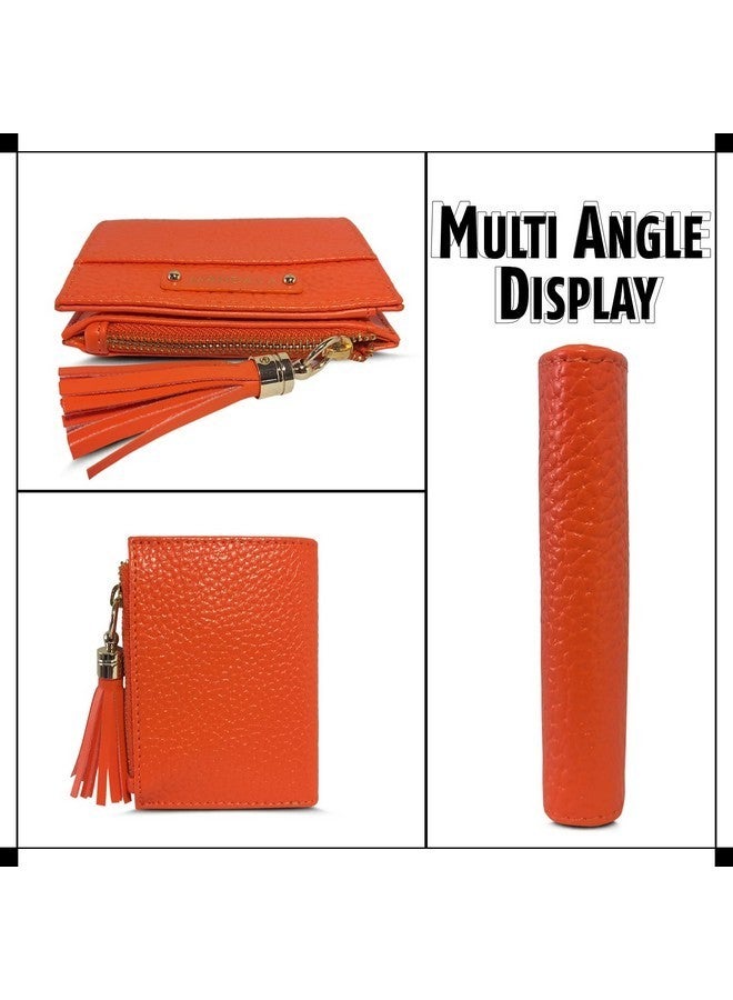 MANDAVA Womens Small Bifold PU Leather Wallet with Tussle | Ladies Slim Compact Card Holder Organizer Coin Purse (Orange) - Image 2
