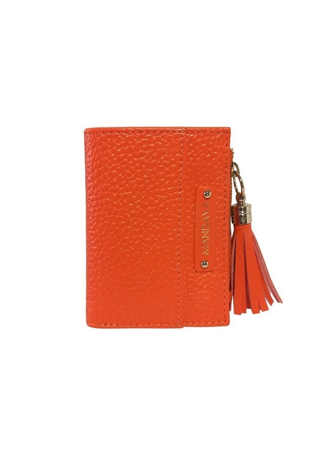 MANDAVA Womens Small Bifold PU Leather Wallet with Tussle | Ladies Slim Compact Card Holder Organizer Coin Purse (Orange) - Image 1