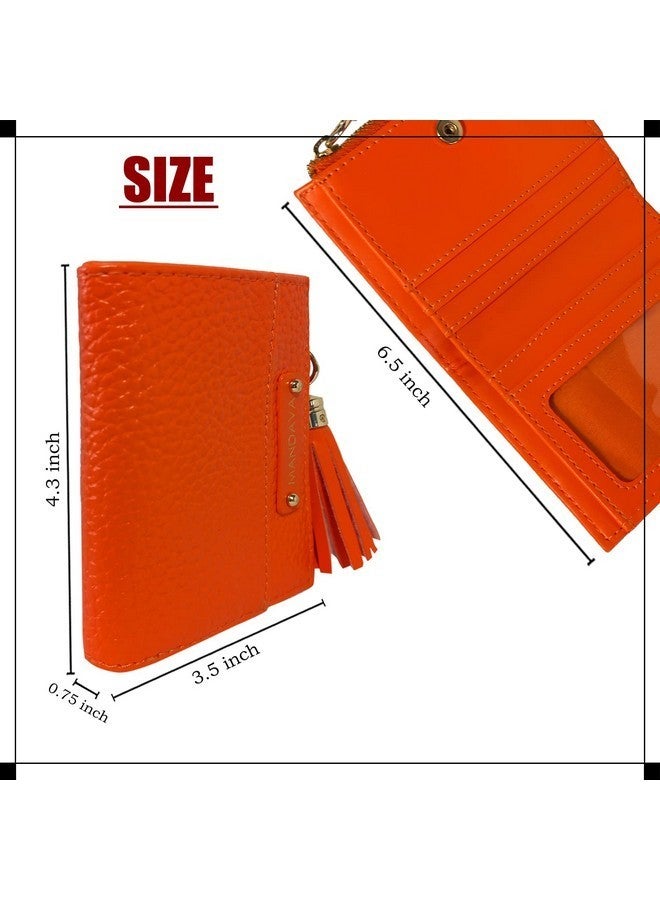 MANDAVA Womens Small Bifold PU Leather Wallet with Tussle | Ladies Slim Compact Card Holder Organizer Coin Purse (Orange) - Image 4