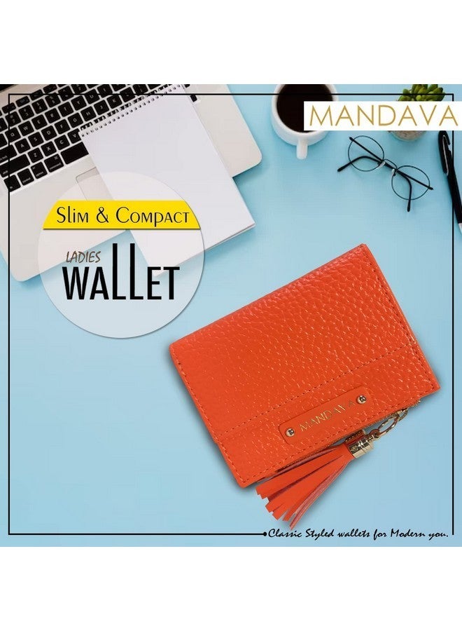 MANDAVA Womens Small Bifold PU Leather Wallet with Tussle | Ladies Slim Compact Card Holder Organizer Coin Purse (Orange) - Image 5
