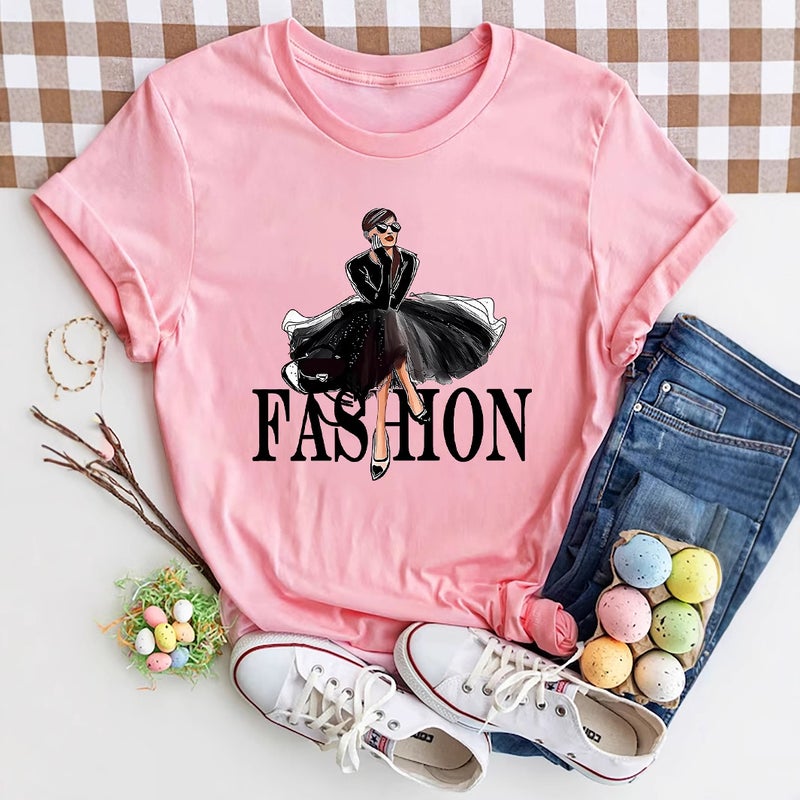 Independent Station Women'S Tops Round Neck Cartoon Printed Short-Sleeved T-Shirt-M - Image 2