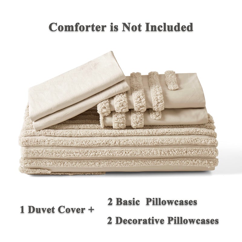 BEDAZZLED Queen Size Duvet Cover, 5 Pieces Beige Textured Duvet Cover Sets, Soft and Breathable Boho Tufted Bedding Comforter Cover Set for Gifts, Comforter Not Included (Beige, Queen) - Image 5