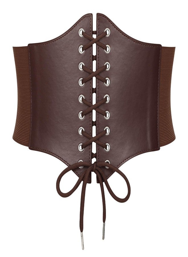 SANSTHS Wide Corset Belt for Women Lace-up Renaissance Corset Hight Waist Elastic Belt for Halloween Costume Parties Coffee S - Image 1
