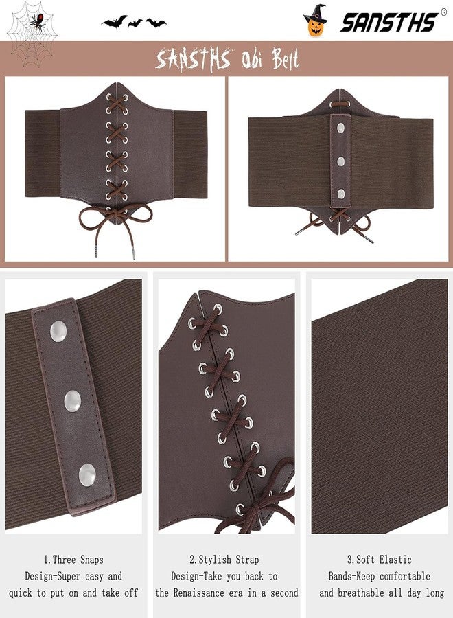 SANSTHS Wide Corset Belt for Women Lace-up Renaissance Corset Hight Waist Elastic Belt for Halloween Costume Parties Coffee S - Image 2