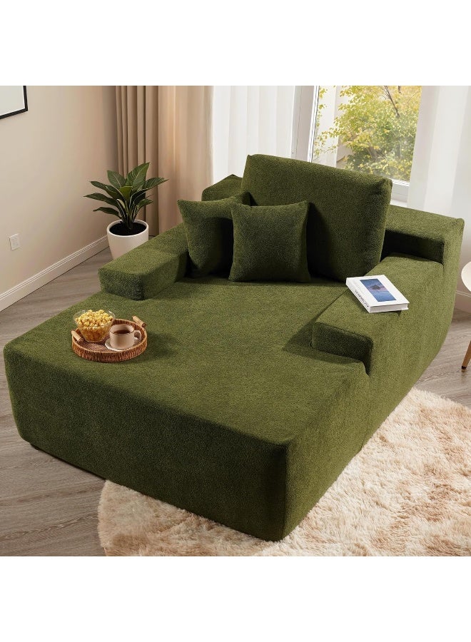 Zayn comforts Cozy Chaise Lounge Chair Premium velvet Upholstered Sofa Bed with Armrests & 2 Plush Pillows, Oversized Fluffy Comfort 170cm x 122cm (Green) - Image 1