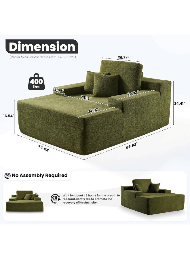 Zayn comforts Cozy Chaise Lounge Chair Premium velvet Upholstered Sofa Bed with Armrests & 2 Plush Pillows, Oversized Fluffy Comfort 170cm x 122cm (Green) - Image 2